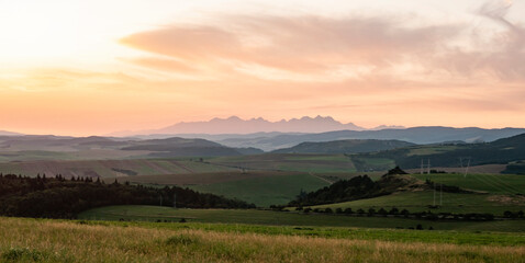 Obraz premium Vysoke Tatry mountains in Slovakia during a sunset