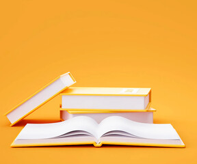 Stack of books on yellow background education concept 3d rendering 011