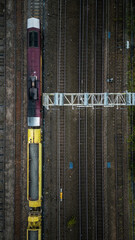 Railway aerial background shot of a rail freight yard with track