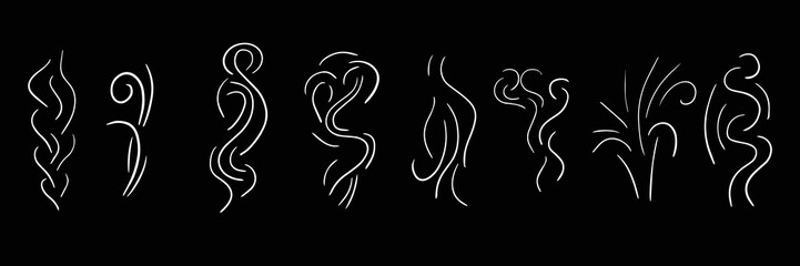 Set of steam from a cup, air flow, smoke. Vector illustration