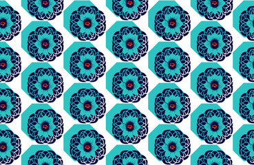 Seamless vector line art pattern made of blooming colorful flowers