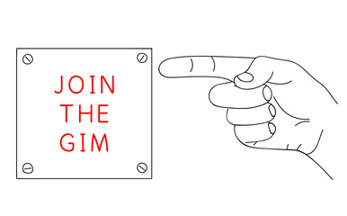 JOIN THE GYM. Message on plate about sports motivation and health lifestyle. Editable hand drawn contour. Sketch in minimalist style. Vector