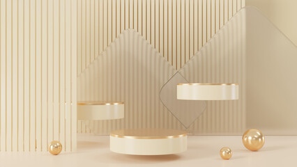 3D rendering of pink and gold pedestal podium,minimal podium blank space for beauty cosmetic product