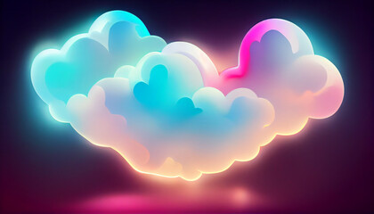 dreamy clouds in multicolor neon light spectrum, fantasy colorful clouds neon paint color wide panorama background, cloudy neon space Illustration