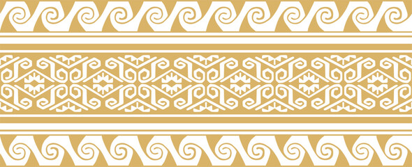 Vector seamless golden border ornament. Native American tribes framework.