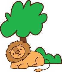 cartoon lion under the tree