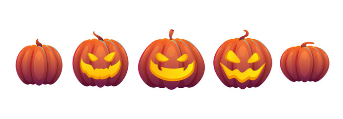 A set of illustrations of Halloween pumpkins. Vector.