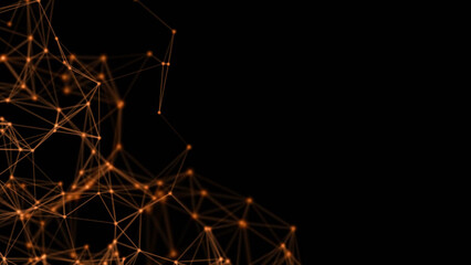 Plexus of golden lines and dots in the night sky. Mockup.