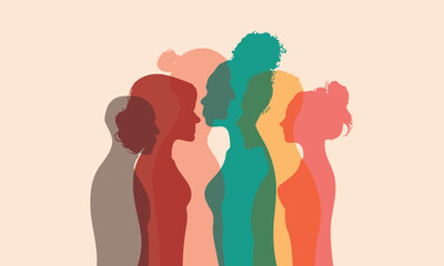 People diversity and Multiracial society. Abstract cartoon Character head face of diverse people in profile. Friendship between multiethnic and multicultural people. Community or teamwork concept.