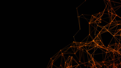 Plexus of golden lines and dots in the night sky. Mockup.