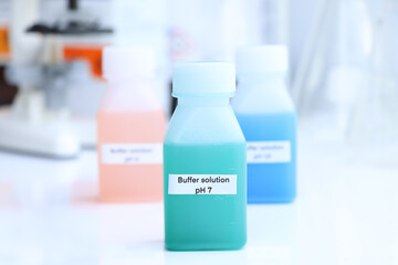 Buffer solution in glass, chemical in the laboratory and industry