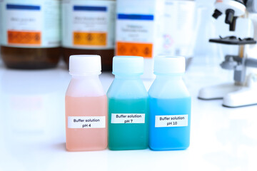 Buffer solution in glass, chemical in the laboratory and industry