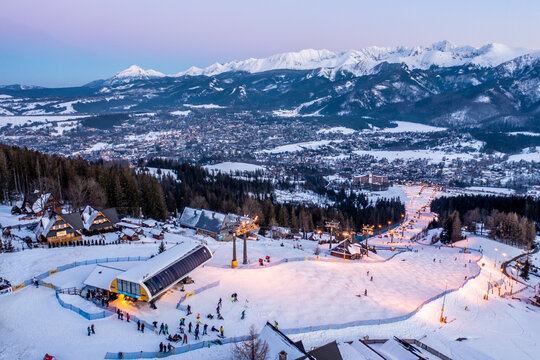 Zakopane ski lift seen from Gubalowka hill.