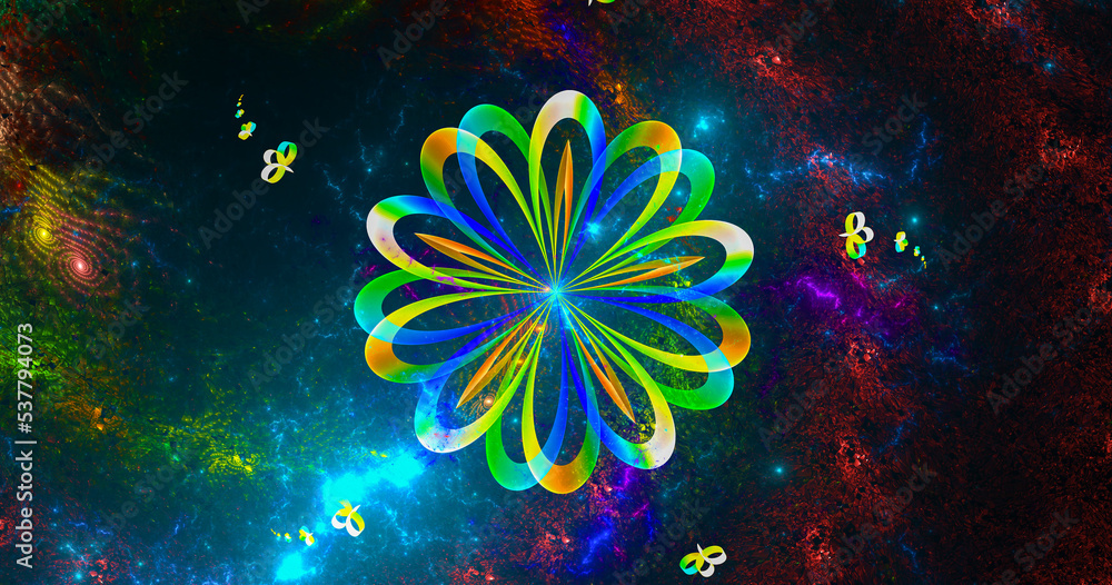 Poster fractal flower. fractal image as bacground with flower. creative element for desing
