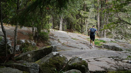 a man on the hiking trail next to the beautiful Lac Noir in the Vosges in the Departement Haut-Rhin...