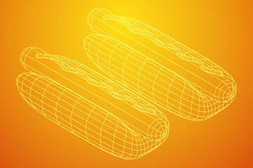 Hotdog fast food. Wireframe low poly mesh