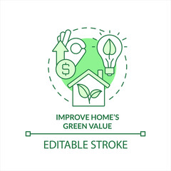 Boost home green value concept icon. Reason for choosing renewable energy abstract idea thin line illustration. Isolated outline drawing. Editable stroke. Arial, Myriad Pro-Bold fonts used