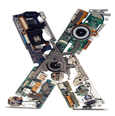 The Letter  X made up from old electronic parts