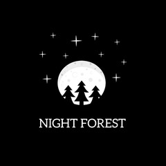 Illustration vector graphic of template logo forest night with sky night star
