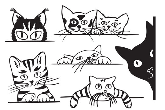 Peeking cat Svg, Cat bundle Svg, Black cat Svg, Peeking cats Svg, Fur Kitten Svg, Striped kittens Svg, Clipart, Kitty Svg, Funny animal, Pet vector, Digital stamp, cute cat SVG, cat head, cat face