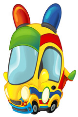 cartoon scene with funny looking ambulance sedan illustration for children
