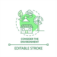 Consider environment green concept icon. Alternative power at home. Choosing supplier abstract idea thin line illustration. Isolated outline drawing. Editable stroke. Arial, Myriad Pro-Bold fonts used