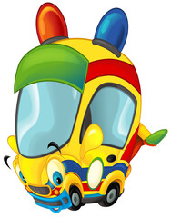 cartoon scene with funny looking ambulance sedan illustration for children