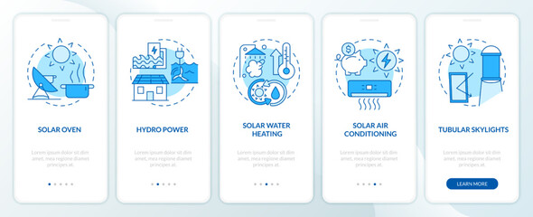 Fototapeta na wymiar Power house with alternative energy blue onboarding mobile app screen. Walkthrough 5 steps editable graphic instructions with linear concepts. UI, UX, GUI template. Myriad Pro-Bold, Regular fonts used