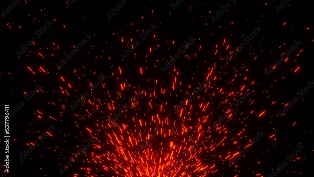 Poster loop of glow orange fire particles sparks explode.moving fire particle animation on black abstract b