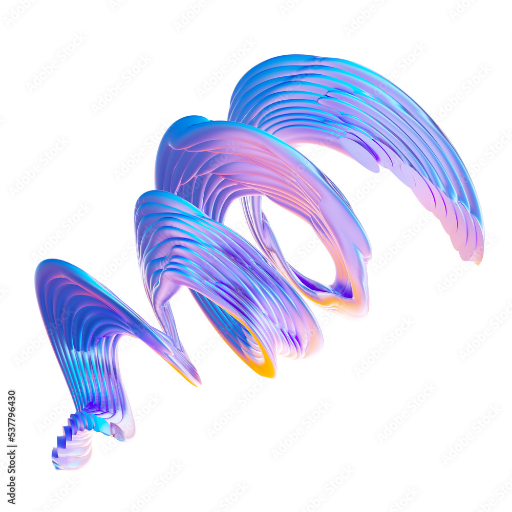 Poster abstract twisted hologaphic shape. 3d rendering illustration. isolated on white.
