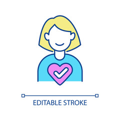 Satisfied customer RGB color icon. Positive experience sharing. Consumer opinion about service. Isolated vector illustration. Simple filled line drawing. Editable stroke. Arial font used