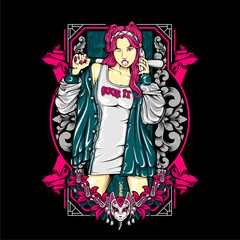 girl holding baseball bat illustration