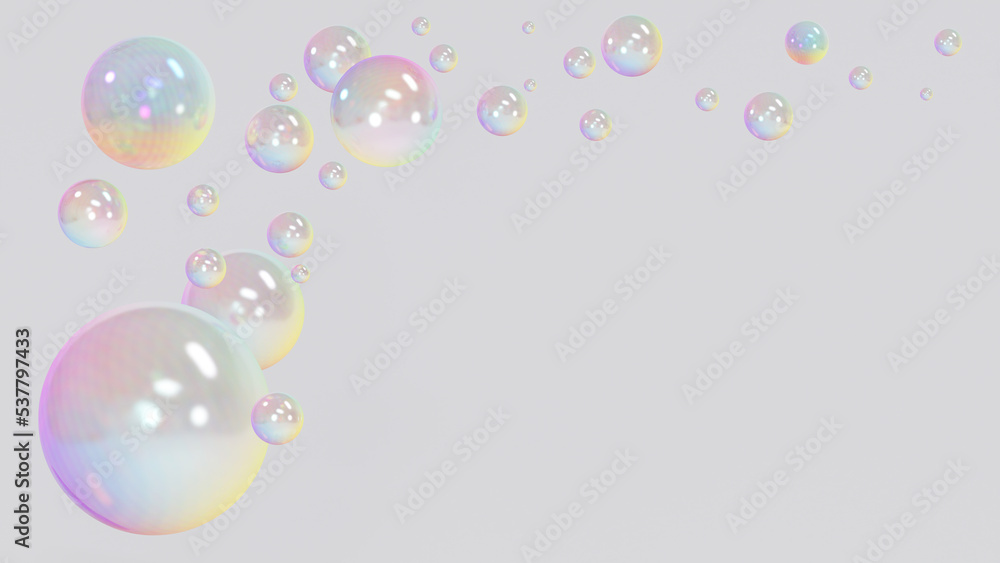 Poster abstract liquid circles on a background of pastel color with spacing. 3d design of a rainbow-colored