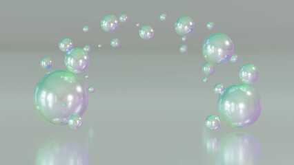 Abstract liquid circles on a background of pastel color with spacing. 3D design of a rainbow-colored spherical. Template for a trendy gradient in a minimal style. 3D rendering