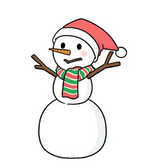 サンタ帽子をかぶる三段重ねの雪だるま