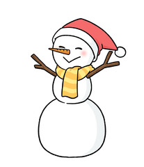 サンタ帽子をかぶる三段重ねの雪だるま