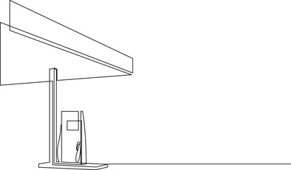 Fuel station single line drawing. Gas station building construction. Vector illustration.