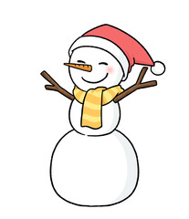 サンタ帽子をかぶる三段重ねの雪だるま