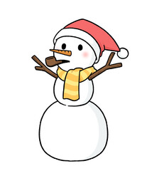 サンタ帽子をかぶる三段重ねの雪だるま