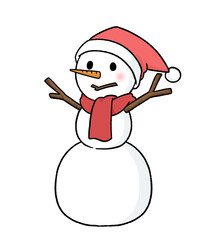 サンタ帽子をかぶる三段重ねの雪だるま