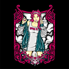 Fototapeta premium girl holding baseball bat illustration for t shirt design