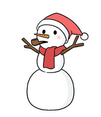 サンタ帽子をかぶる三段重ねの雪だるま