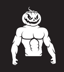 Halloween carved pumpkin face and body vector, gym and fitness icon