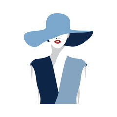 model in a hat on blue