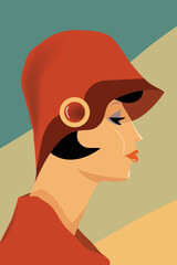 The profile of a woman wearing a stylish cloche hat is featured.