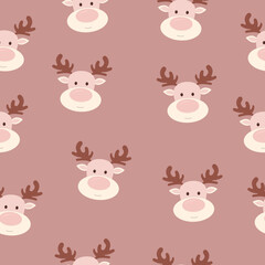 Seamless pattern with cute deer on pink background