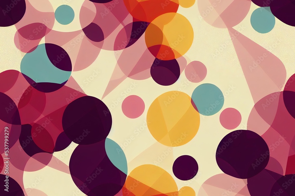 Poster geometric abstract 2d seamless pattern with circles, rectangles and squares in retro bauhaus style. 