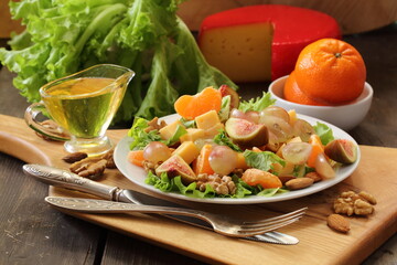 Fruit salad  on a wooden table