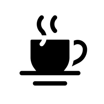 Hot beverage black glyph ui icon. Morning tea. Coffee break. Calming drink. User interface design. Silhouette symbol on white space. Solid pictogram for web, mobile. Isolated vector illustration