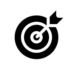 Target black glyph ui icon. Goal achievement. Entertaining game. Hit goal. User interface design. Silhouette symbol on white space. Solid pictogram for web, mobile. Isolated vector illustration - obrazy, fototapety, plakaty